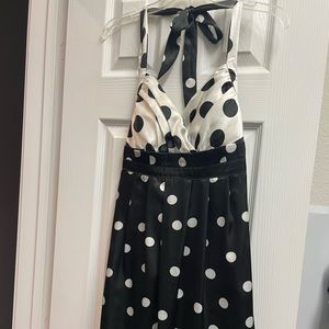 Black and white polka dot halter dress with tie in back. Size 11.